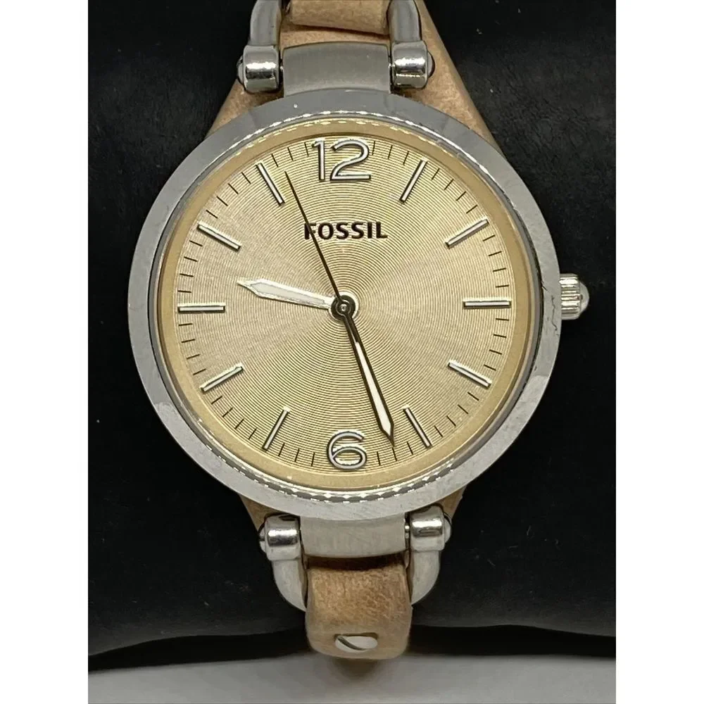 Fossil ES2830 Women's Leather Analog Beige Dial Quartz Genuine Wrist Watch GE501